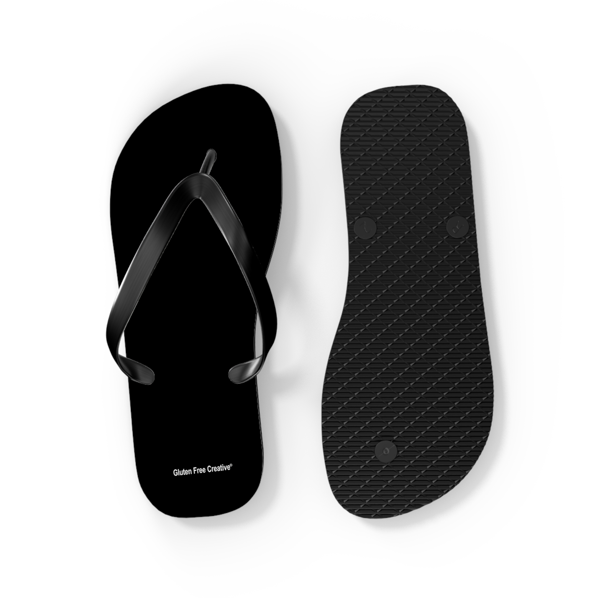 Medium Unisex Flip Flops - Black Gluten Free Creative® Logo Design - Image 2