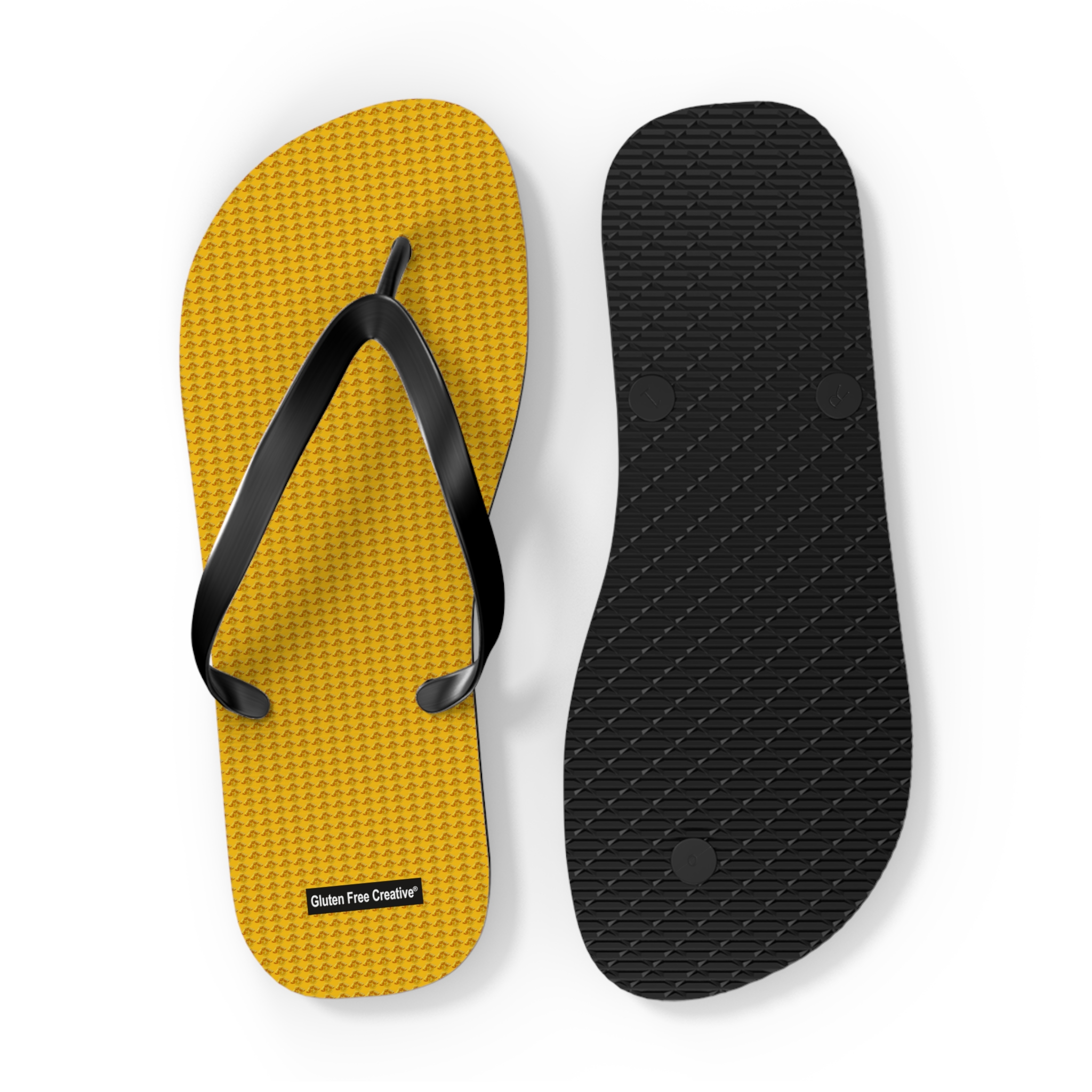 X-Large Unisex Flip Flops - Yellow Citrus Splash Gluten Free Creative® Design - Image 2