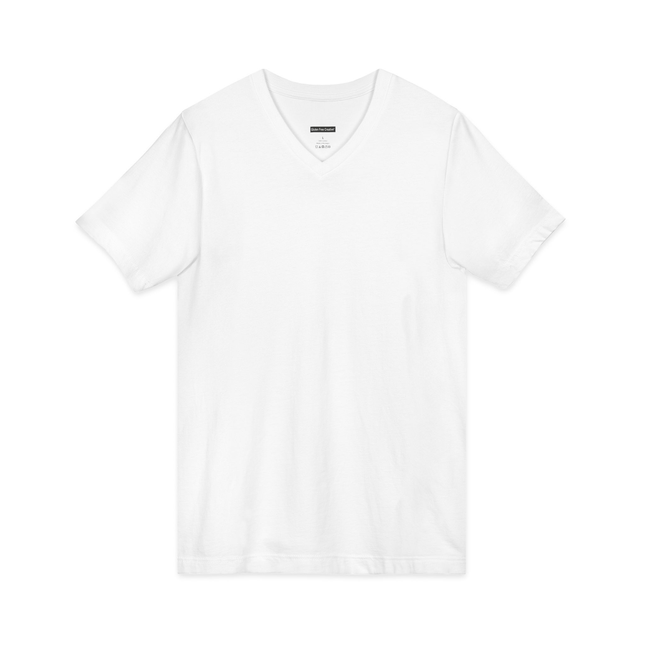 Unisex V-Neck T-Shirt - Gluten Free Creative® Solid Colour Design - Image 9