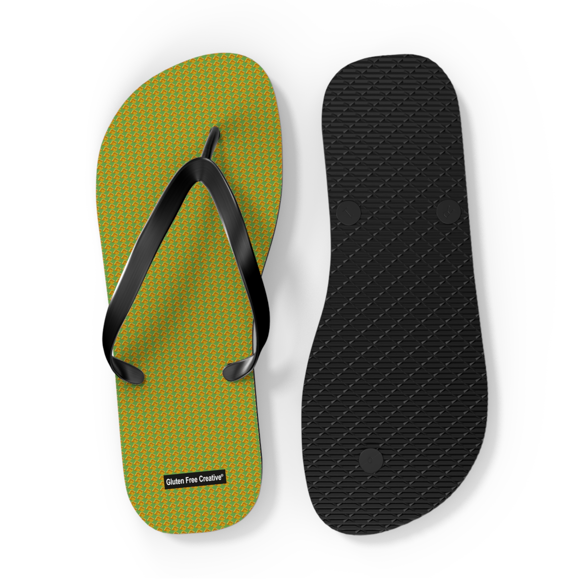 X-Large Unisex Flip Flops - Green Citrus Splash Gluten Free Creative® Design - Image 2
